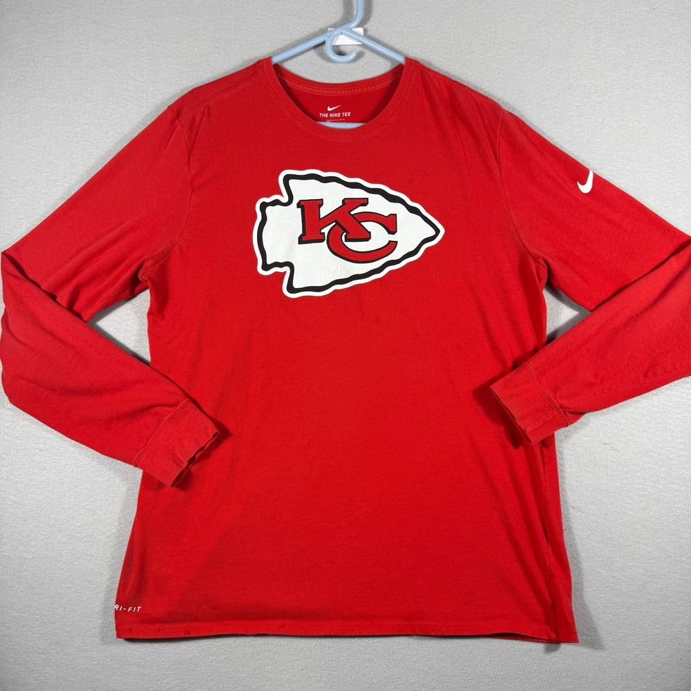 Nike Kansas City Chiefs Long Sleeve Shirt Mens XL Red Dri-FIT Arrowhead Logo